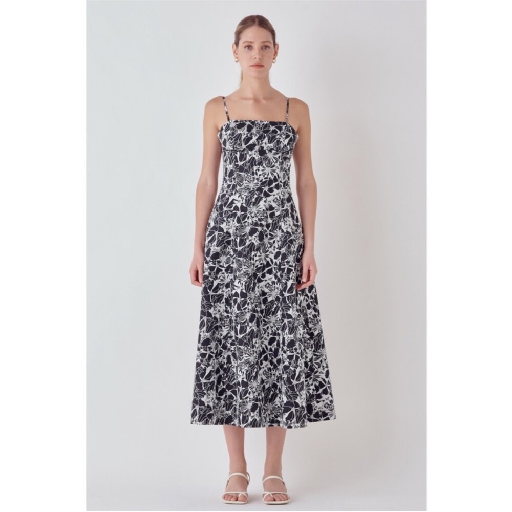 Endless Rose Black & White Floral Spaghetti-Strap Midi Dress Size XS